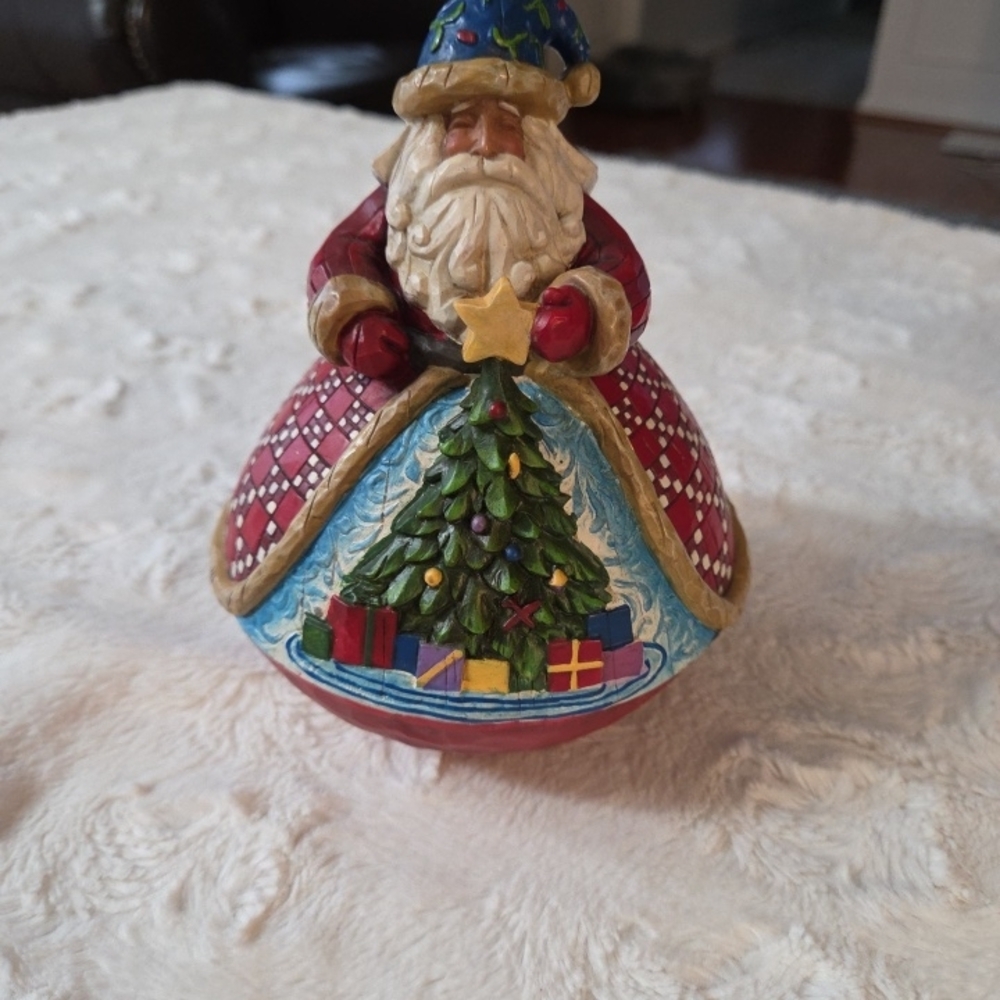 Jim Shore Red and Blue Santa with Tree and Gifts Ornament